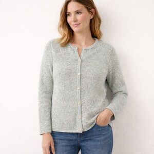 L.L. Bean 100% Cotton Cardigan Sweater Size Large in Muted Sage Green